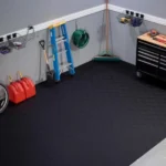 Black Levant surface garage flooring in a tidy garage workshop