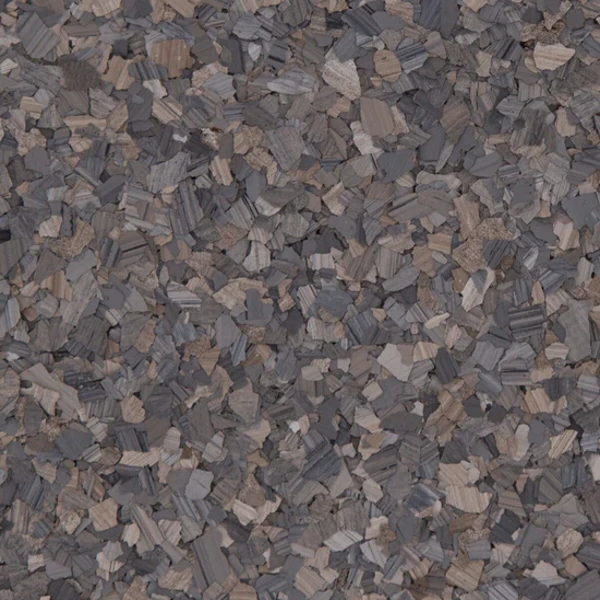 Muted brown and gray stone-look floor flakes