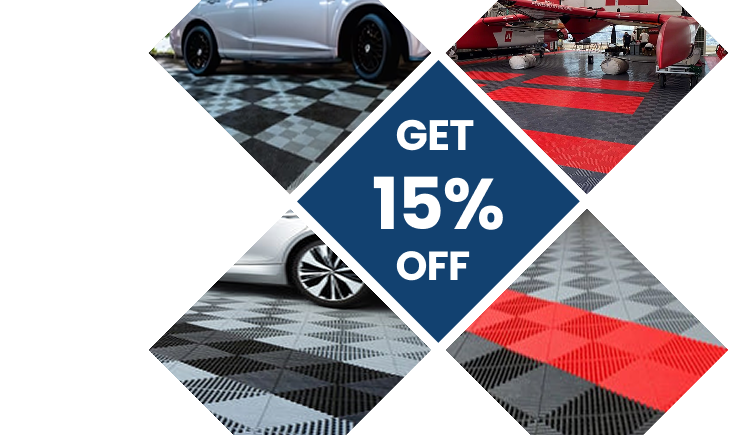 pvc garage flooring sale banner with multiple color options.