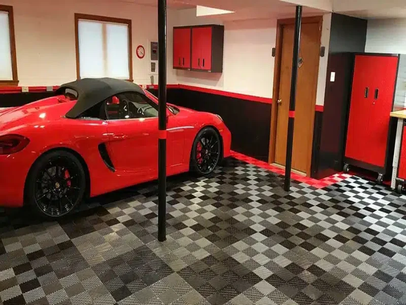 PVC garage flooring with red car