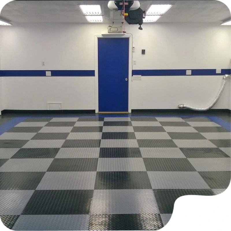 textured rubber garage flooring tiles installed in a residential garage