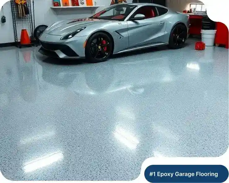 High-gloss-grey-flake-epoxy-garage-flooring-showing-subtle-reflections-under-overhead-lights